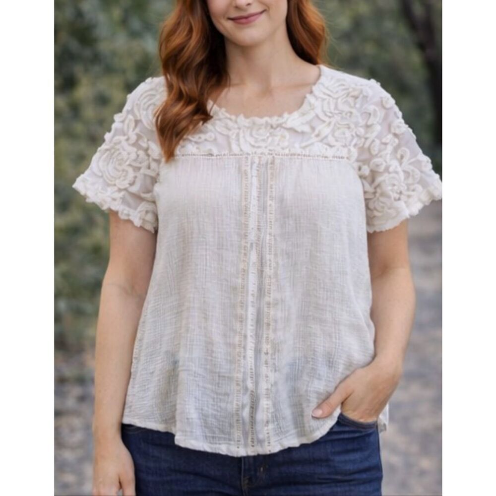 Greylin white gauze embellished embroidered blouse s